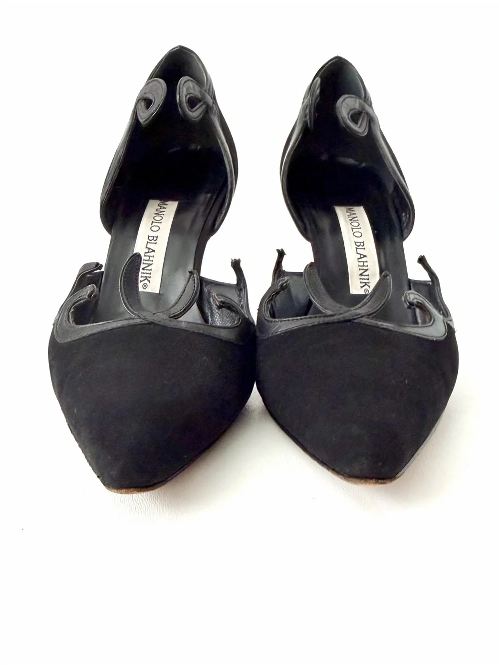 MANOLO BLAHNIK | Vintage Y2K Scroll Pumps Black Suede D’Orsay EU 36.5 US 6.5